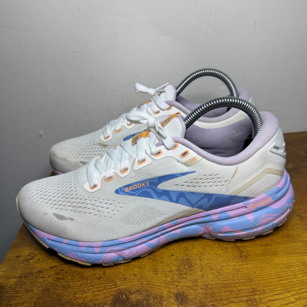 Brooks Ghost 15 Running Shoes Womens Size 8.5 White Purple 1203801B177 - Picture 2 of 7
